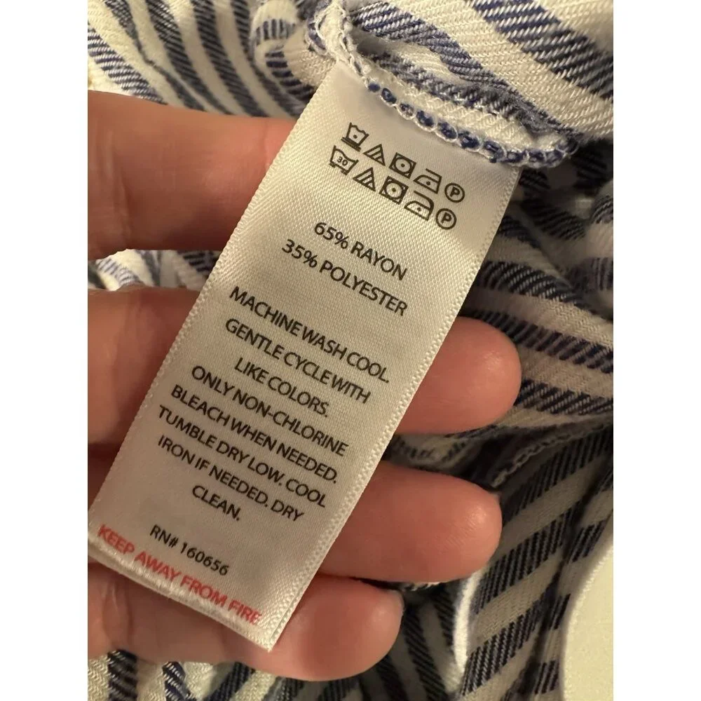 HG Striped Wide Leg Pull On Elastic Waist Blue White Railroad XL Casual Pant - Picture 9 of 10